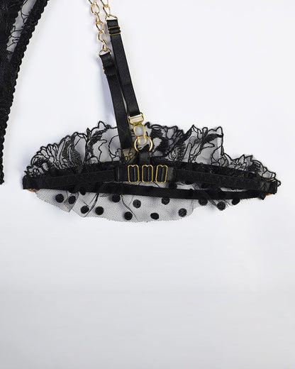 Besticktes Spitzen-Dessous-Set mit Kette