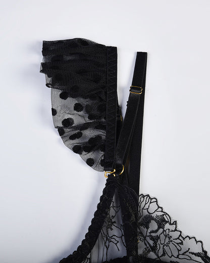 Besticktes Spitzen-Dessous-Set mit Kette