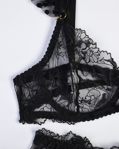 Besticktes Spitzen-Dessous-Set mit Kette