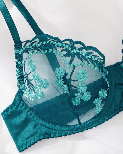 Embroidery Lace Garter Lingerie Set