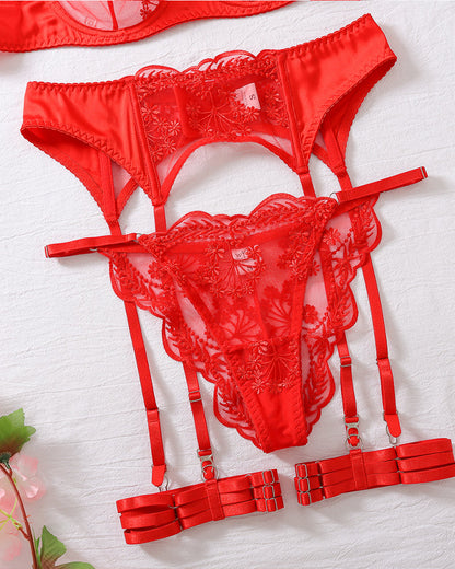Embroidery Lace Garter Lingerie Set