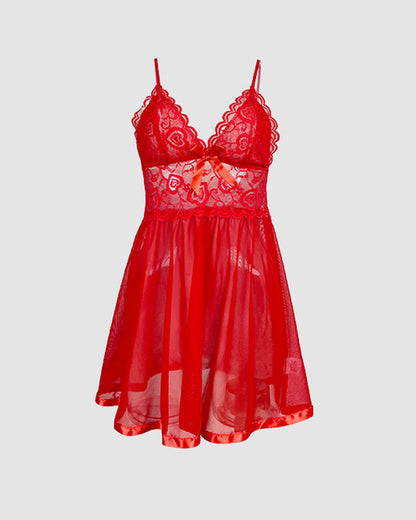Mesh-Slipkleid mit kontrastierender Spitze und Schleifendekor