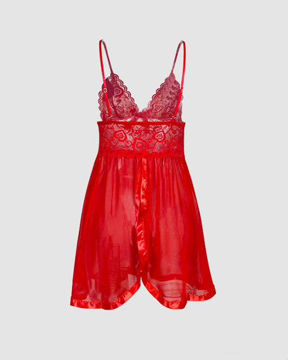 Mesh-Slipkleid mit kontrastierender Spitze und Schleifendekor