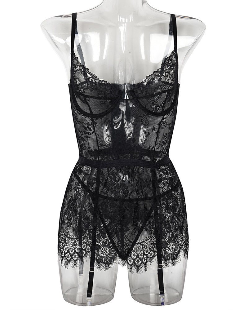 Durchsichtiges Spitzen-Nachtkleid mit G-String