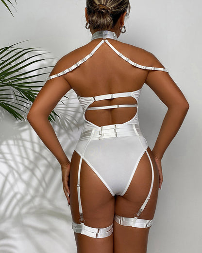 Choker Mesh Bodysuit mit Strapsen