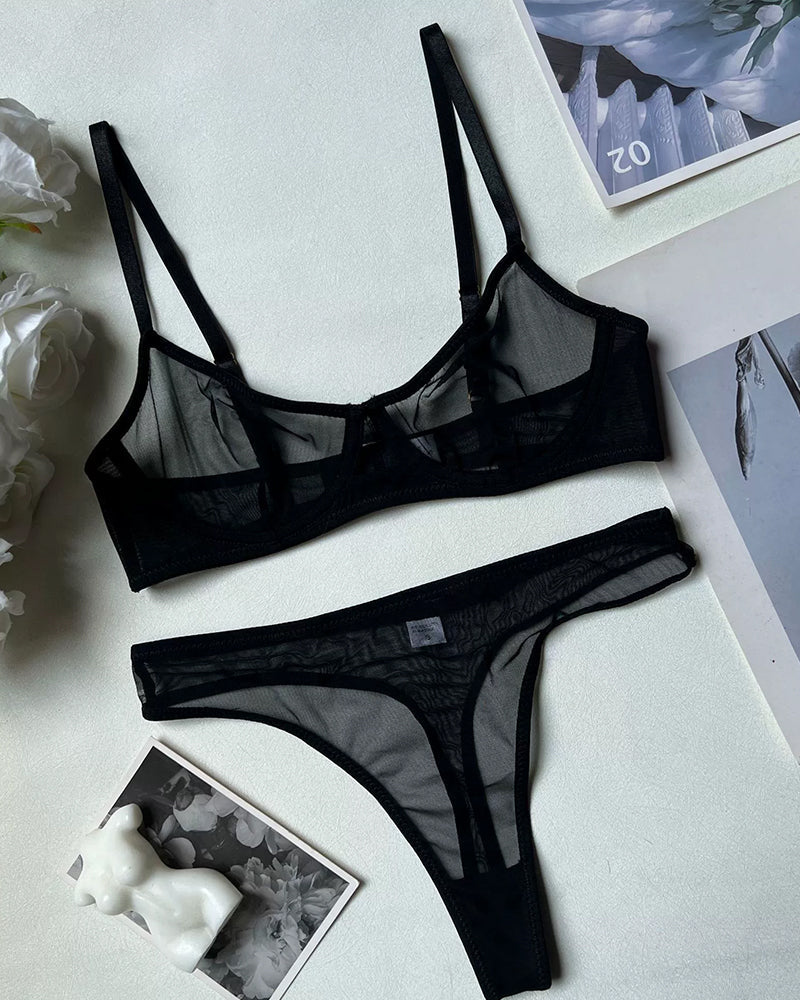 Durchsichtiges Netz-Push-up-Dessous-Set