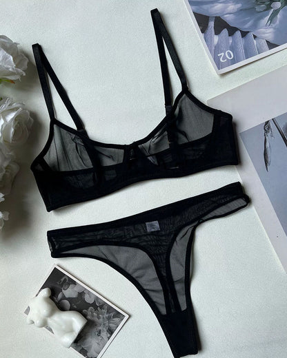 Durchsichtiges Netz-Push-up-Dessous-Set