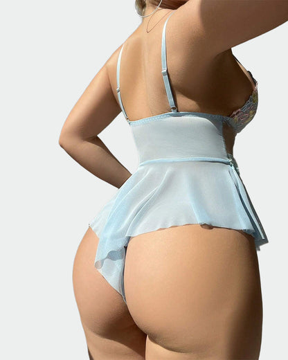 Bestickter floraler Spitzen-Bodysuit Dessous
