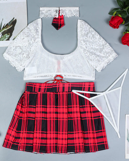 Plaid Scholastic Maid Lingerie Skirt Set