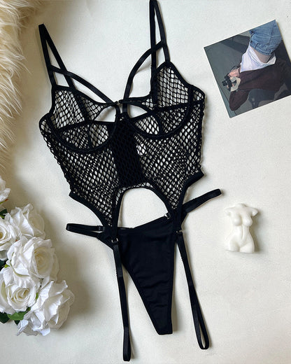 Fishnet See-Through Bodysuit mit Höschen