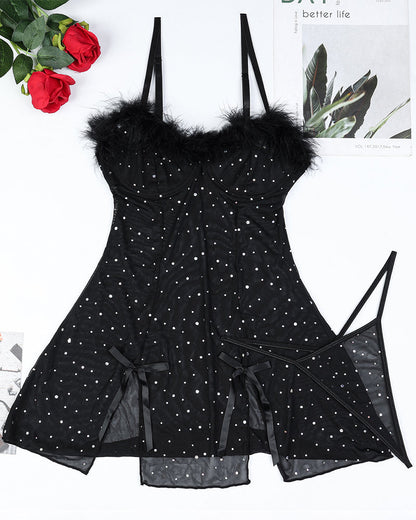 Diamant-Durchsichtiges Kleid mit elastischem Schlitz Set