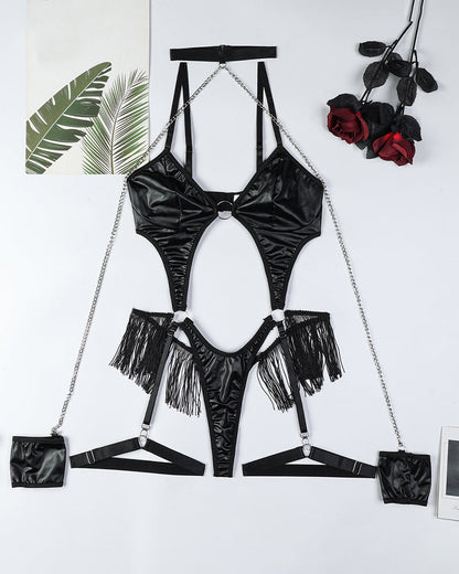 Bodysuit mit Ketten und Lederfransen