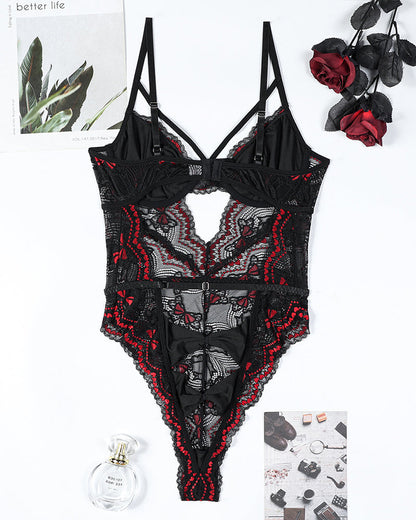 Stickerei Schleife Ausschnitt Spitze Bodysuit
