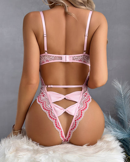 Stickerei Schleife Ausschnitt Spitze Bodysuit