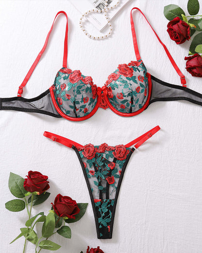 Durchsichtiges BH-Set mit floraler Stickerei