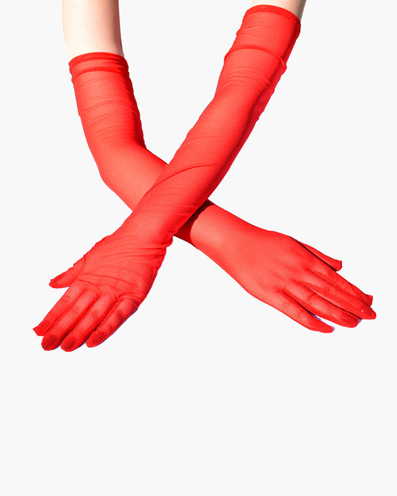 Lange, dehnbare Handschuhe in Ellenbogenlänge
