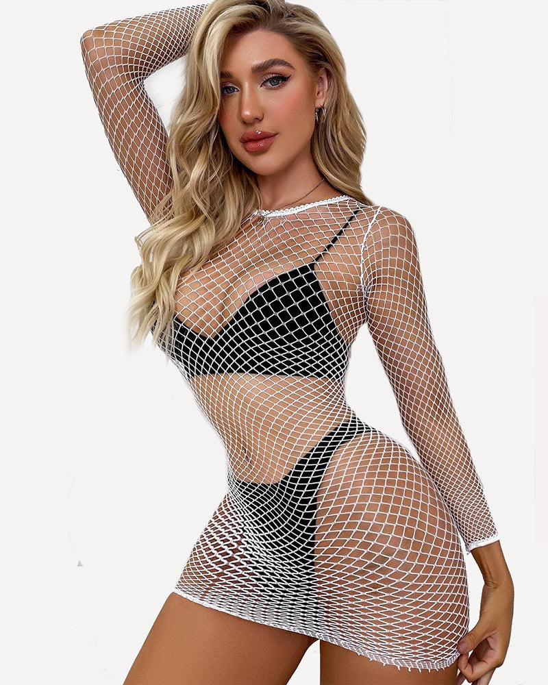 Fischnetzkleid Langarm Cover Up